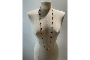 rose silver Long necklace with smoky quartz