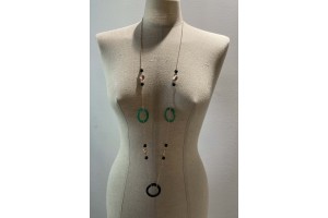 Silver long necklace with jade and onyx