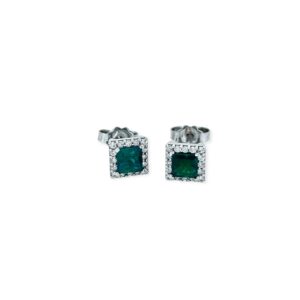 Square collection earrings in white gold with diamonds and emeralds