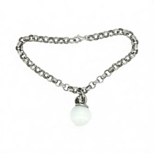 Bubble Collection Silver rolò bracelet with white agate pendant