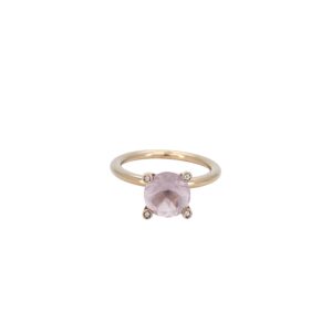 Anello in oro rosa 18 Kt con quarzo rosa e diamanti