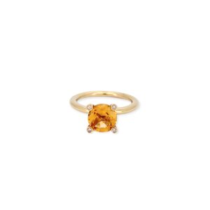 Yellow gold ring with citrine quartz and diamonds