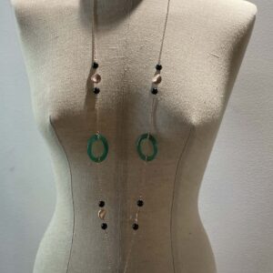 Onyx silver and jade long necklace
