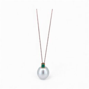 Rose gold pendant with Australian baroque pearl and emerald